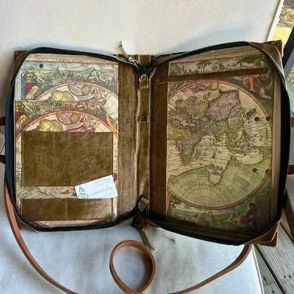 Upcycled Laptop Bag made from antique atlas book bag satchel Briefcase - Picture 5 of 6